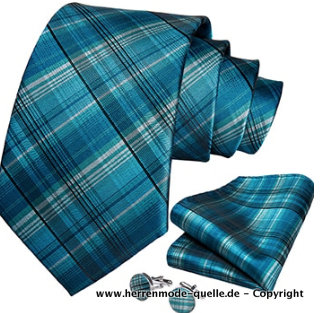 100% Seiden Herren Krawatte Elton in Grün Blau Krawatte Manschettenknopf Tuch