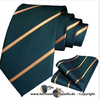 100% Seiden Herren Krawatte Enis in Grün Krawatte - Manschettenknopf - Tuch