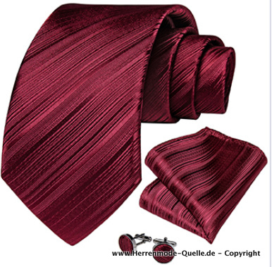 100% Seiden Herren Krawatte Fabius in Rot Krawatte - Manschettenknopf - Tuch