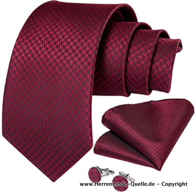 100% Seiden Herren Krawatte Fedja in Rot Krawatte - Manschettenknopf - Tuch