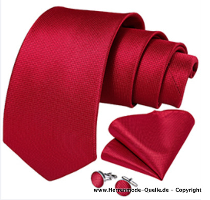 100% Seiden Herren Krawatte Feivel in Rot Krawatte - Manschettenknopf - Tuch
