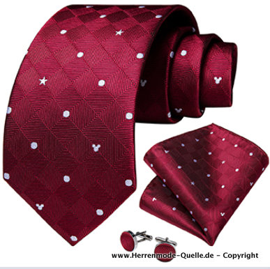 100% Seiden Herren Krawatte Filippo in Rot Krawatte - Manschettenknopf - Tuch