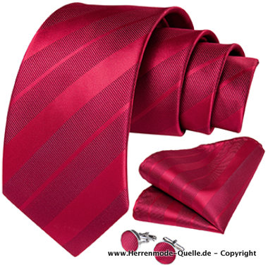100% Seiden Herren Krawatte Francisco in Rot Krawatte - Manschettenknopf - Tuch