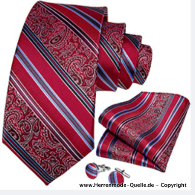 100% Seiden Herren Krawatte Franciszek in Rot Krawatte - Manschettenknopf - Tuch