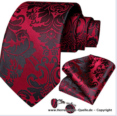 100% Seiden Herren Krawatte Frerk in Rot Krawatte - Manschettenknopf - Tuch