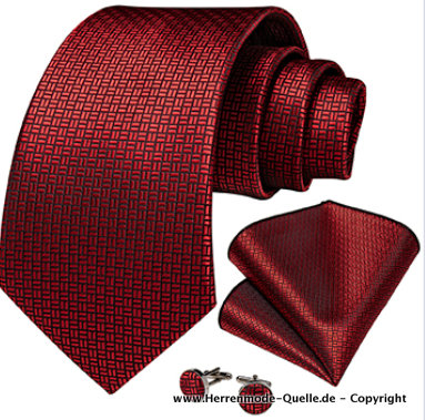 100% Seiden Herren Krawatte Friderik in Rot Krawatte - Manschettenknopf - Tuch
