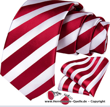 100% Seiden Herren Krawatte Fritzi in Rot Weiß Krawatte Manschettenknopf - Tuch