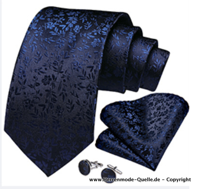 100% Seiden Herren Krawatte Jannek Blau mit Stick Klassisch Krawatte Knopf Tuch
