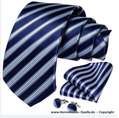 100% Seiden Herren Krawatte Johan Blau Weiß Krawatte Knopf Tuch
