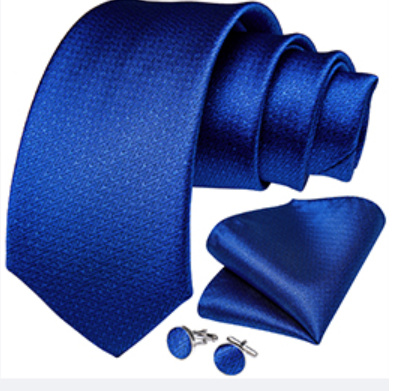 100% Seiden Herren Krawatte Jovin Navyblau Fischkretenmuster Krawatte Knopf Tuch