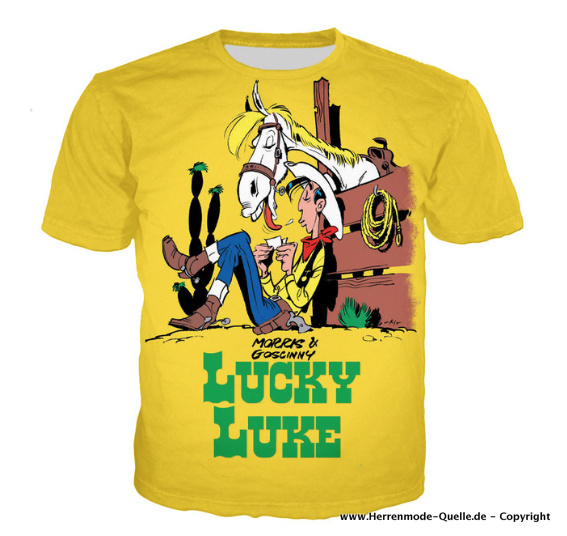 3D Lucky Luke Print Herren Sommer T-Shirt Gelb