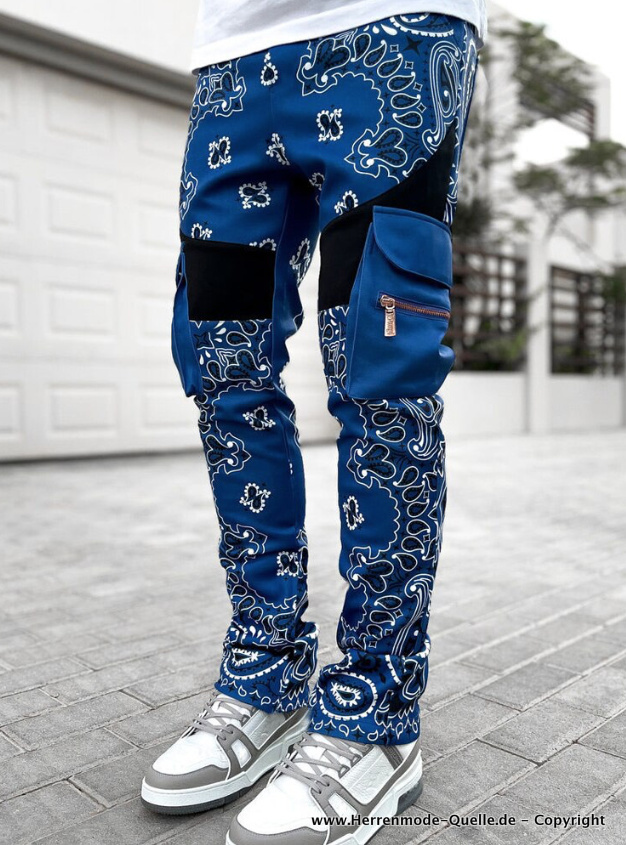 Crowe High Street Cargo Hose für Herren mit Multi Taschen in Blau