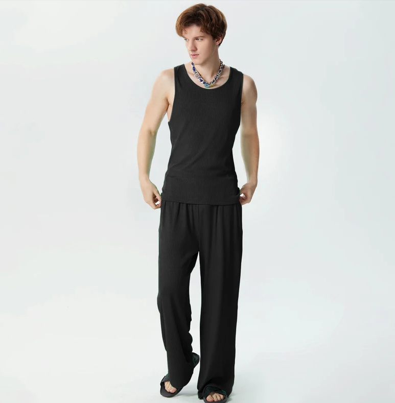Herren Sommer Set Streetwear Träger Shirt mit Hose im Set Schwarz