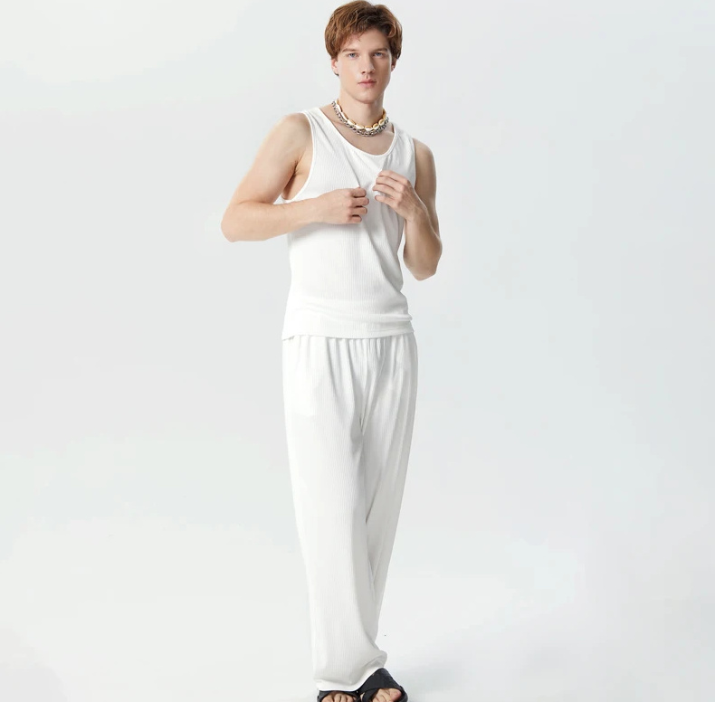 Herren Sommer Set Streetwear Träger Shirt mit Hose im Set Weiß