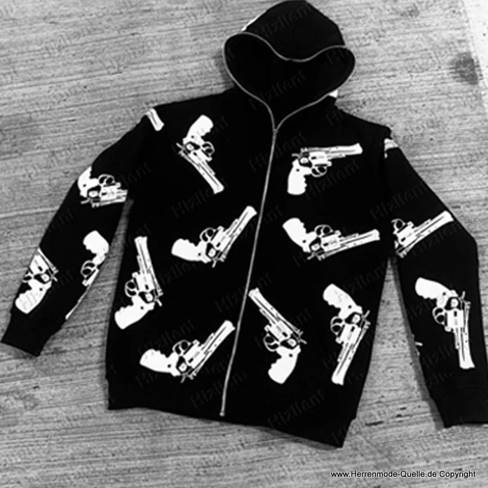 Herren Sweatshirt 2023 Streetwear Zipper Jacke in Schwarz mit Muster