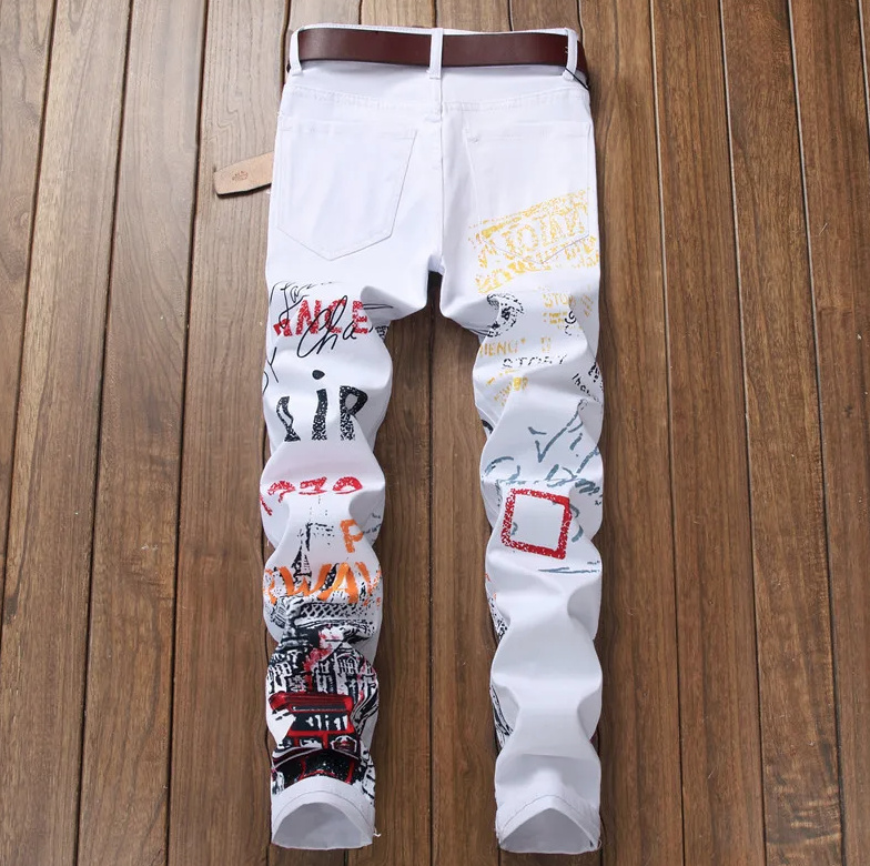 High Street Fashion Herren Jeans Hose Schlank Geschnitten in Weiß