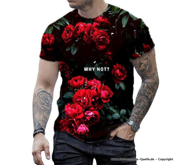 Kurzarm Herren Sommer T-Shirt Junias mit Rosen