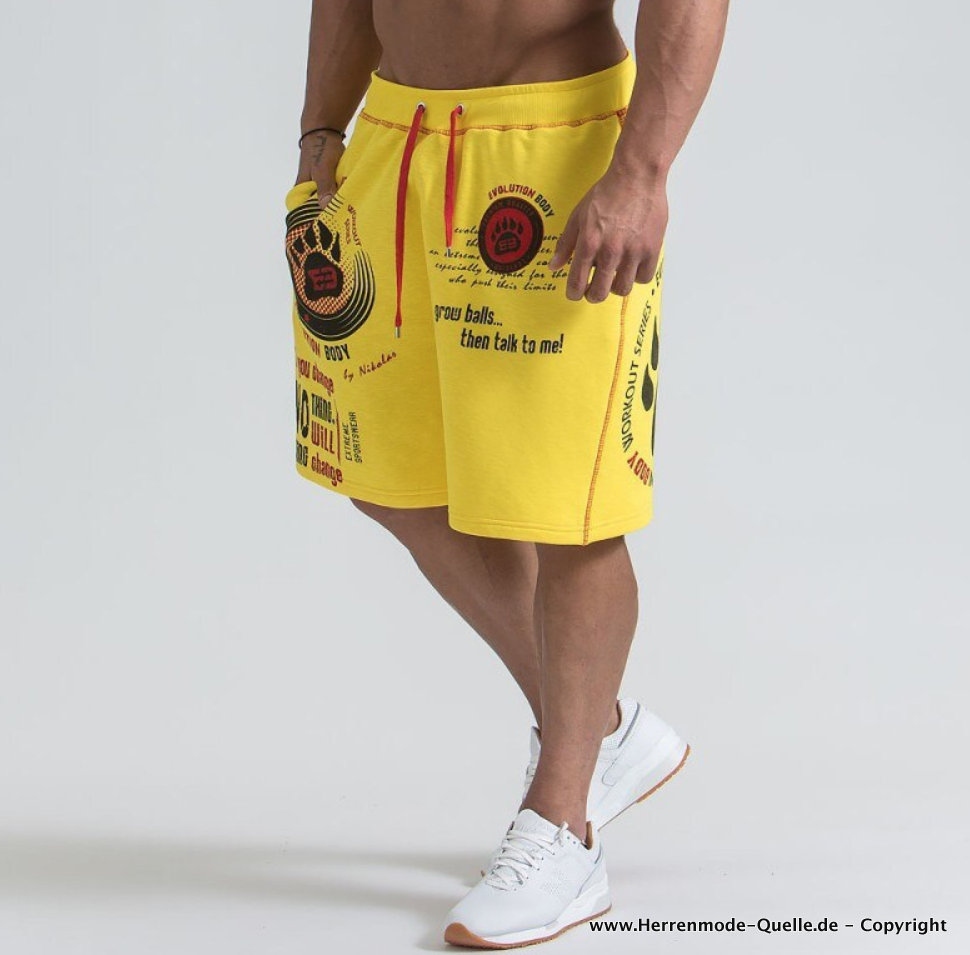 Kurze Sport Sommer Hose für Herren in Gelb