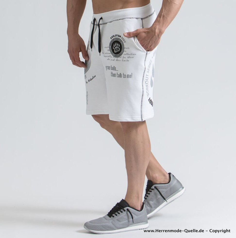 Kurze Sport Sommer Hose für Herren in Weiß