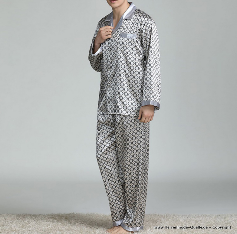 Print Satin Herren Pyjama in Silber