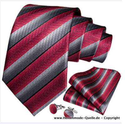 Seiden Herren Krawatte Filiz in Rot Gestreift Krawatte - Manschettenknopf - Tuch
