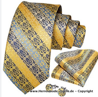 Seiden Herren Krawatte Galahad Gelb Stick Krawatte - Manschettenknopf - Tuch