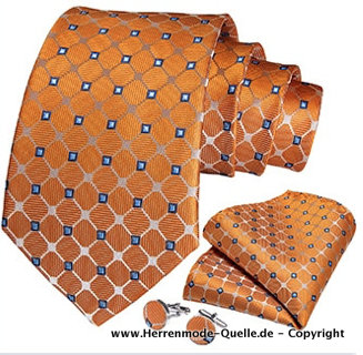Seiden Herren Krawatte 2023 Gandolf Bronze Krawatte - Manschettenknopf - Tuch