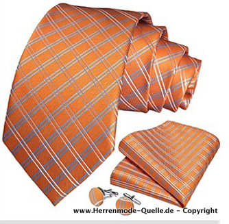Seiden Herren Krawatte 2023 Georg Orange Krawatte - Manschettenknopf - Tuch