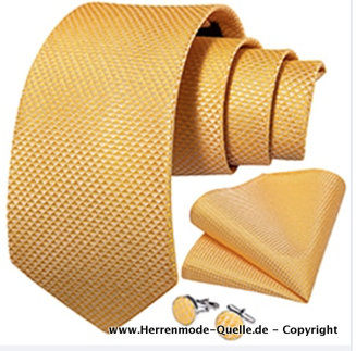 Seiden Herren Krawatte Gero Gold Muster Krawatte - Manschettenknopf - Tuch