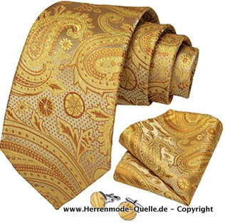 Seiden Herren Krawatte Gerold Gold Stick Krawatte - Manschettenknopf - Tuch