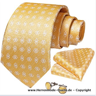 Seiden Herren Krawatte Griffin Gelb Muster Krawatte - Manschettenknopf - Tuch