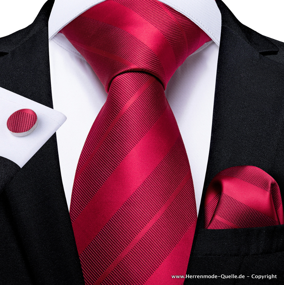 100% Seiden Herren Krawatte Francisco in Rot Krawatte - Manschettenknopf - Tuch