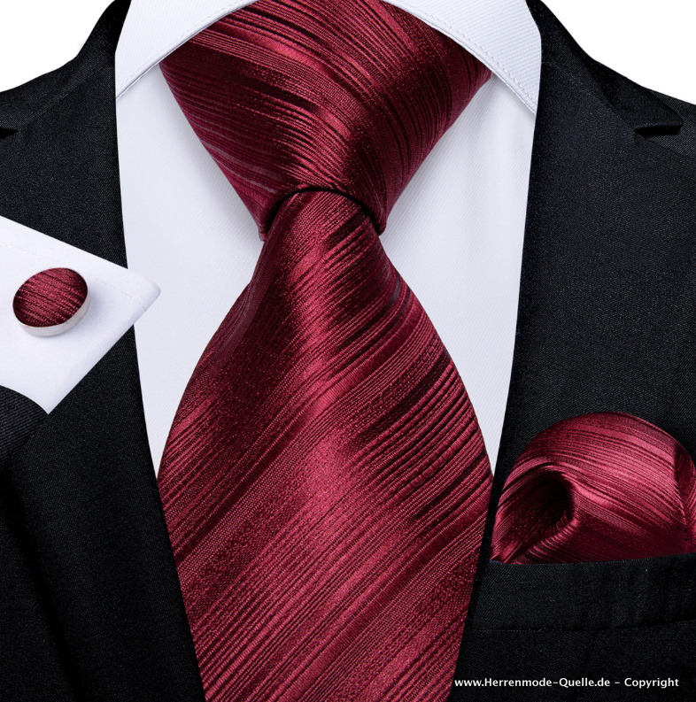 100% Seiden Herren Krawatte Fabius in Rot Krawatte - Manschettenknopf - Tuch