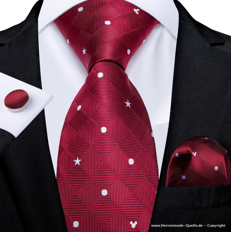 100% Seiden Herren Krawatte Filippo in Rot Krawatte - Manschettenknopf - Tuch