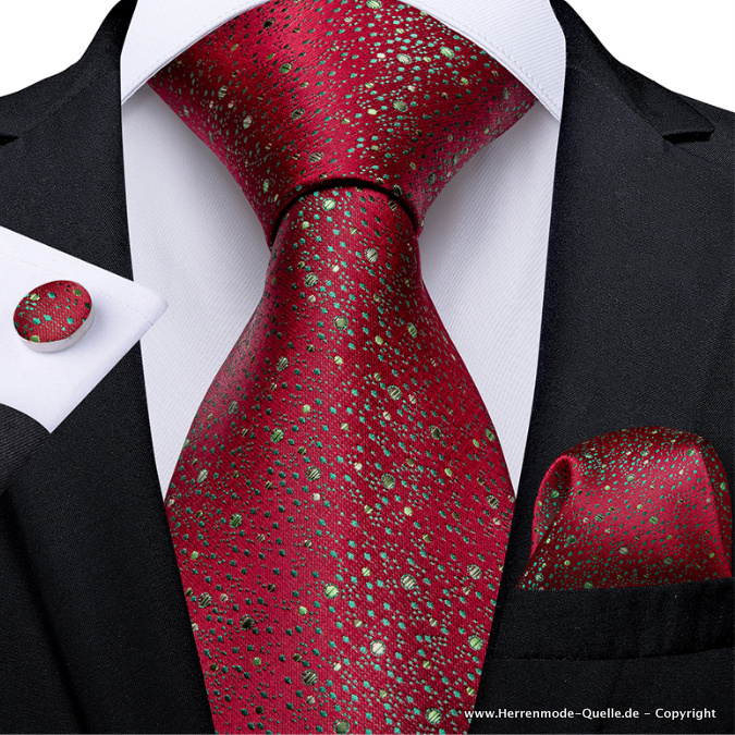 100% Seiden Herren Krawatte Frido in Rot Krawatte - Manschettenknopf - Tuch
