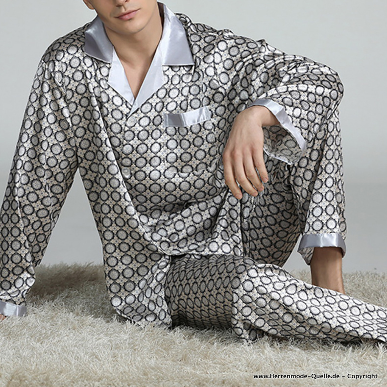 Print Satin Herren Pyjama in Silber