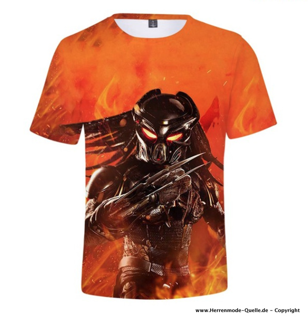 Predator Print Herren Sommer T-Shirt Orange