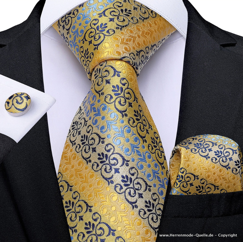 Seiden Herren Krawatte Galahad Gelb Stick Krawatte - Manschettenknopf - Tuch
