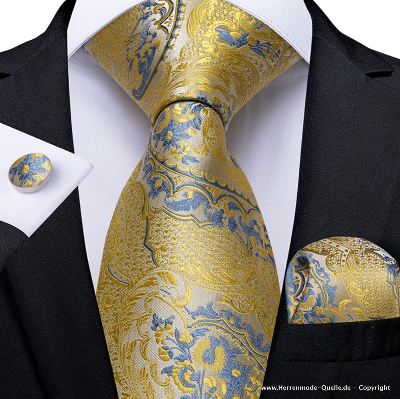 Seiden Herren Krawatte Gregory Vintage Muster Krawatte - Manschettenknopf - Tuch