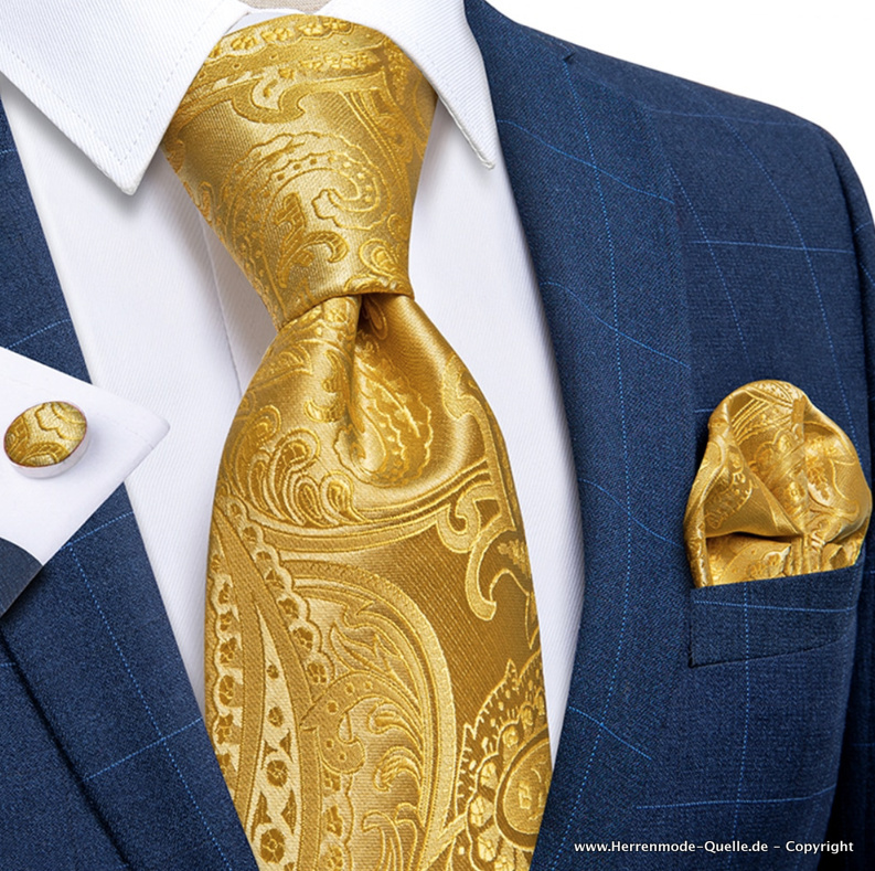 Seiden Herren Krawatte Gildo Gold Stick Krawatte - Manschettenknopf - Tuch