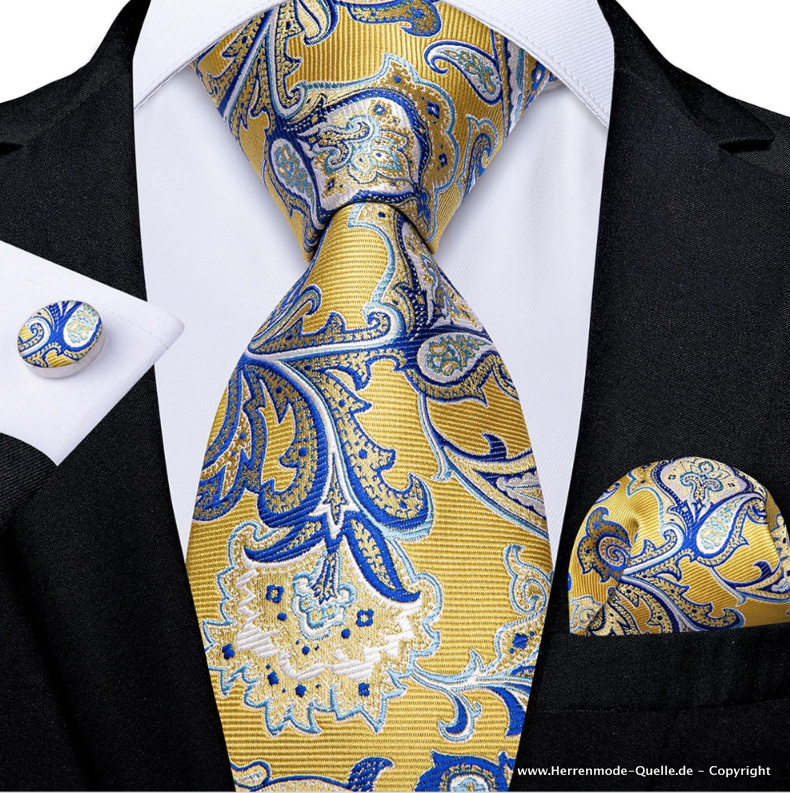 Seiden Herren Krawatte Gandalf Gelb Stick Krawatte - Manschettenknopf - Tuch