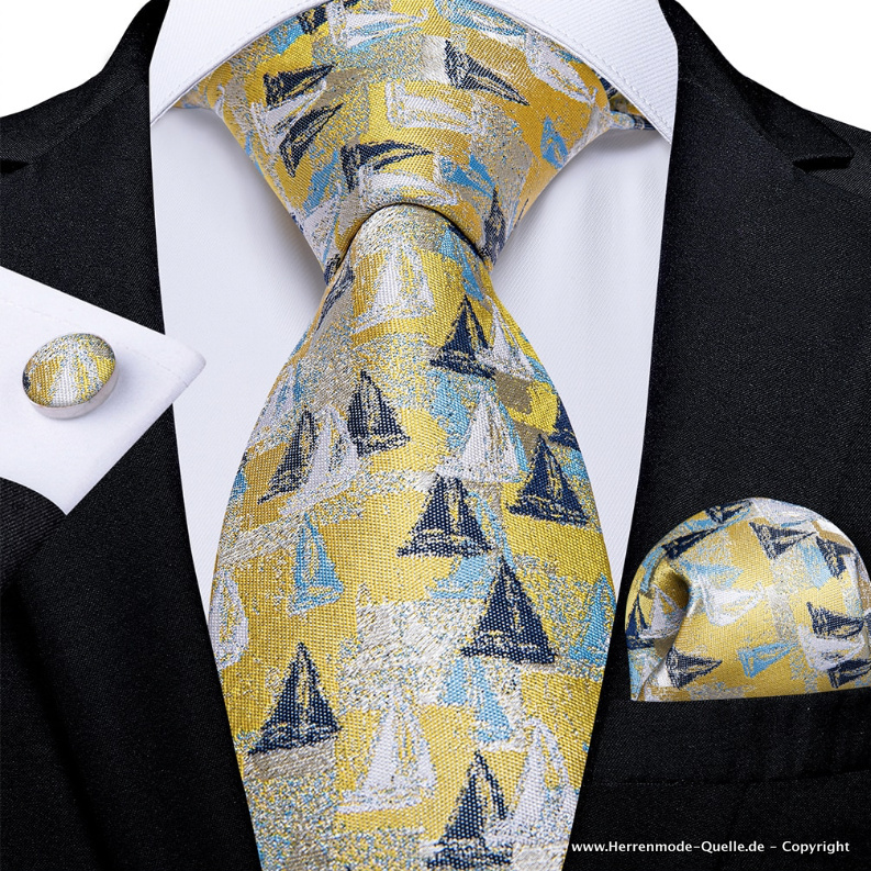 Seiden Herren Krawatte Gilles Segel Motive Krawatte - Manschettenknopf - Tuch