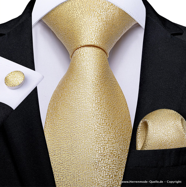 Seiden Herren Krawatte 2023 Gerrit Champagne Krawatte - Manschettenknopf - Tuch