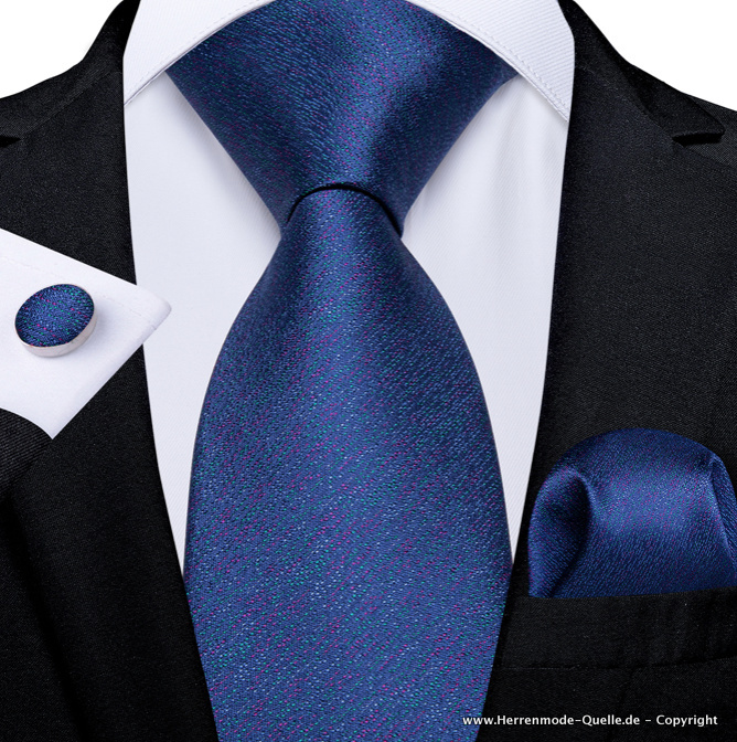 100% Seiden Herren Krawatte Jerrik Blau Krawatte Manschettenknopf Tuch