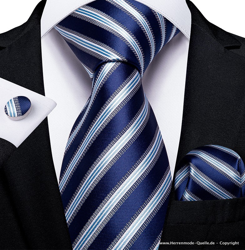100% Seiden Herren Krawatte Johan Blau Weiß Krawatte Knopf Tuch
