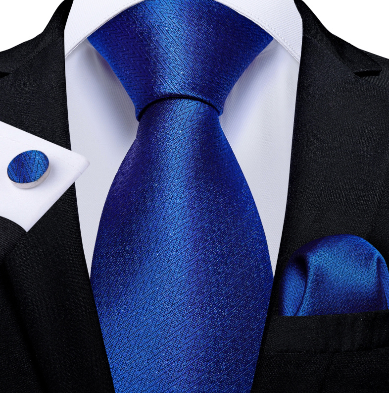 100% Seiden Herren Krawatte Jovin Navyblau Fischkretenmuster Krawatte Knopf Tuch