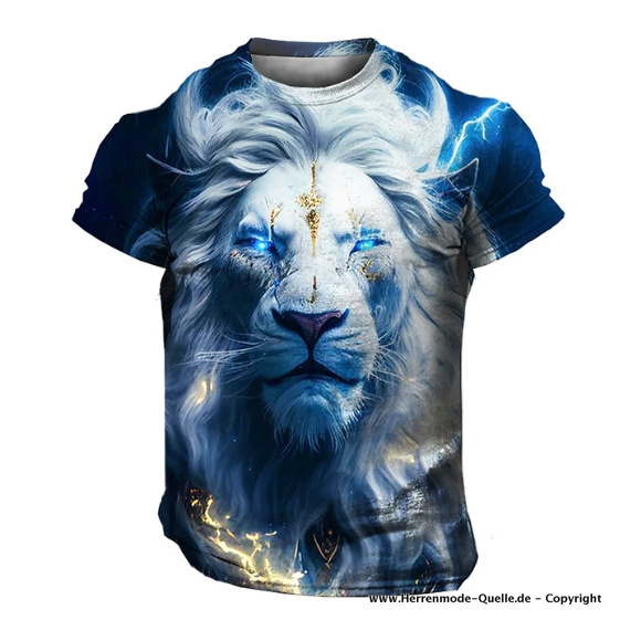 Löwen Print Herren Sommer T-Shirt Jon in Blau Weiß