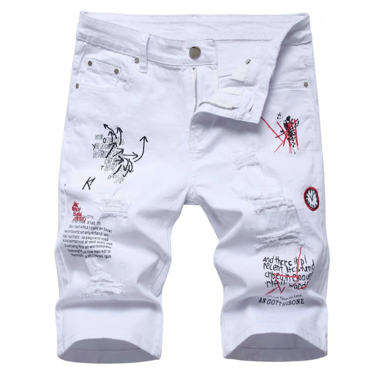 Streetwear Kurze Jeans Hose für Herren in Weiß mit Applikationen