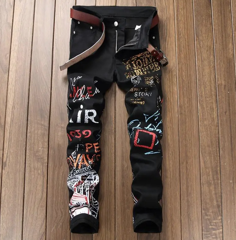 High Street Fashion Herren Jeans Hose Schlank Geschnitten in Schwarz
