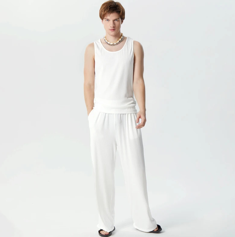 Herren Sommer Set Streetwear Träger Shirt mit Hose im Set Weiß
